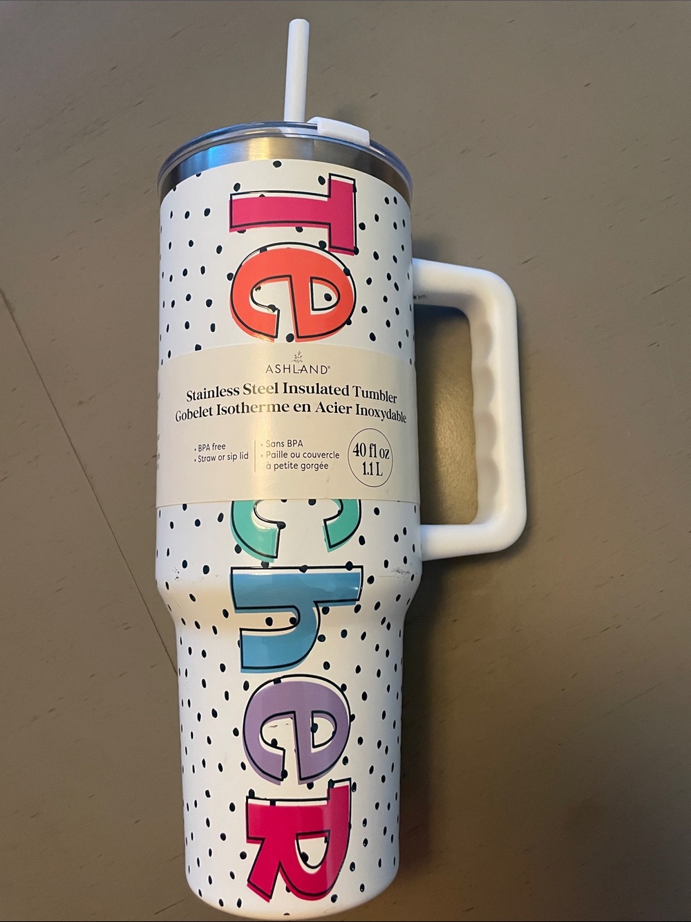 Ashland White Tumbler with Multicolor Lettering